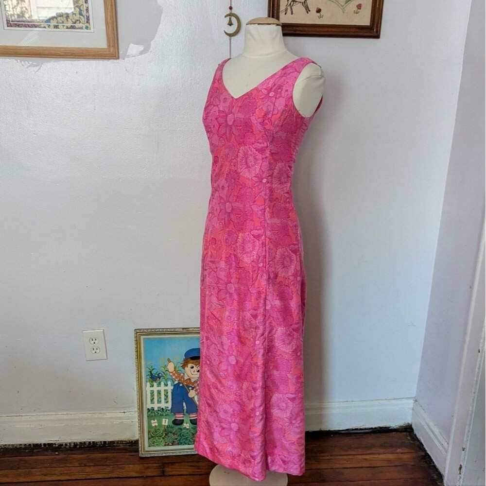 Vintage Bright Pink Floral Maxi Dress by Marek New York